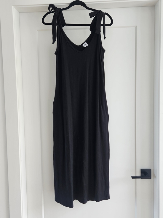 Smash + Tess Dresses & Skirts - Smash + Tess Black Tie-Shoulder Midi Dress Sz Medium Bamboo Cotton Blend Pockets